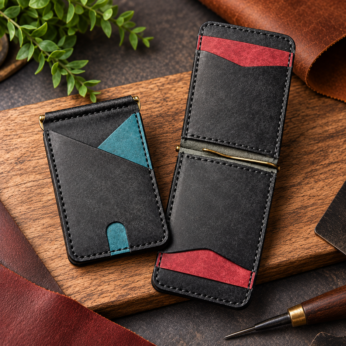 Slim Wallet „Nero“ aus italienischem Pueblo-Leder. Innenansicht