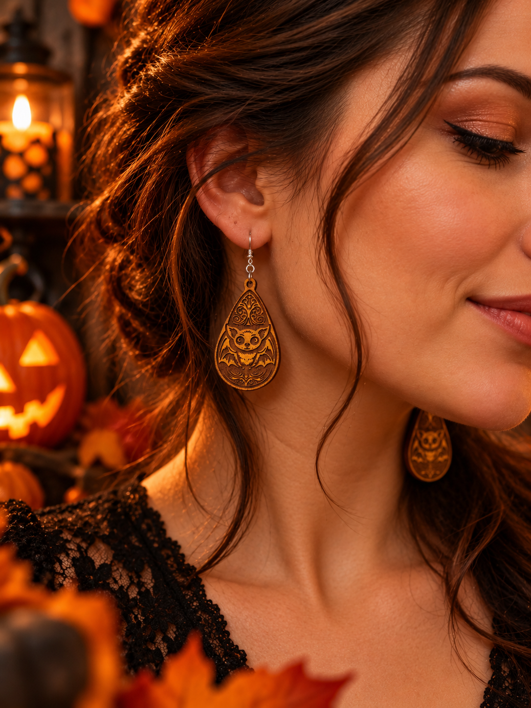 Halloween-Ohrringe aus Leder – Fledermaus, Hexe & Schädel